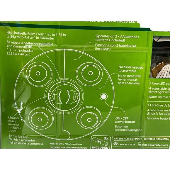 Gardenline Clamp On Umbrella Light Black 4 Led Lights - Picture 3 of 7